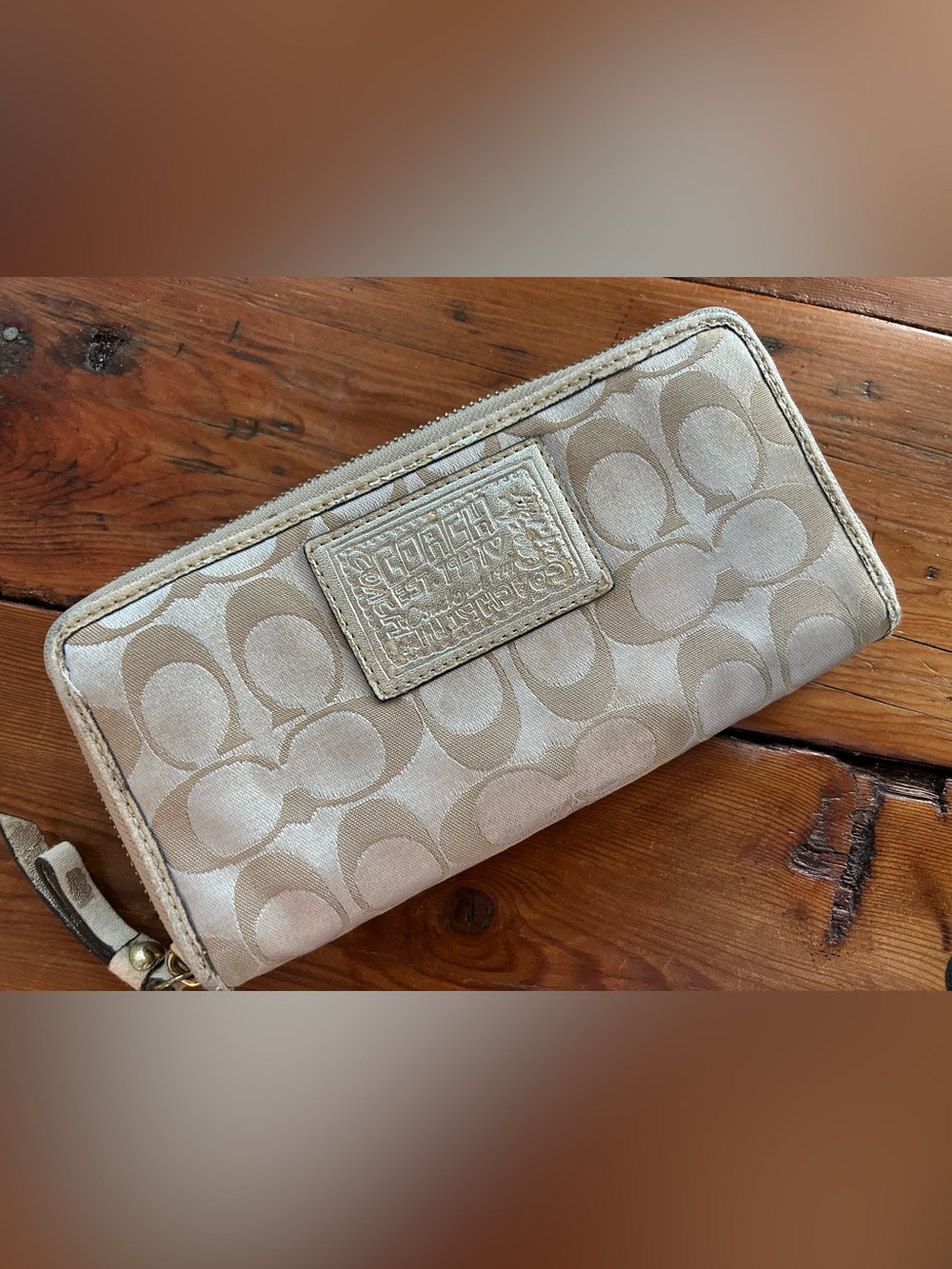 Coach Signature Jacquard Zip Wallet in Beige - AS IS - see pics/description